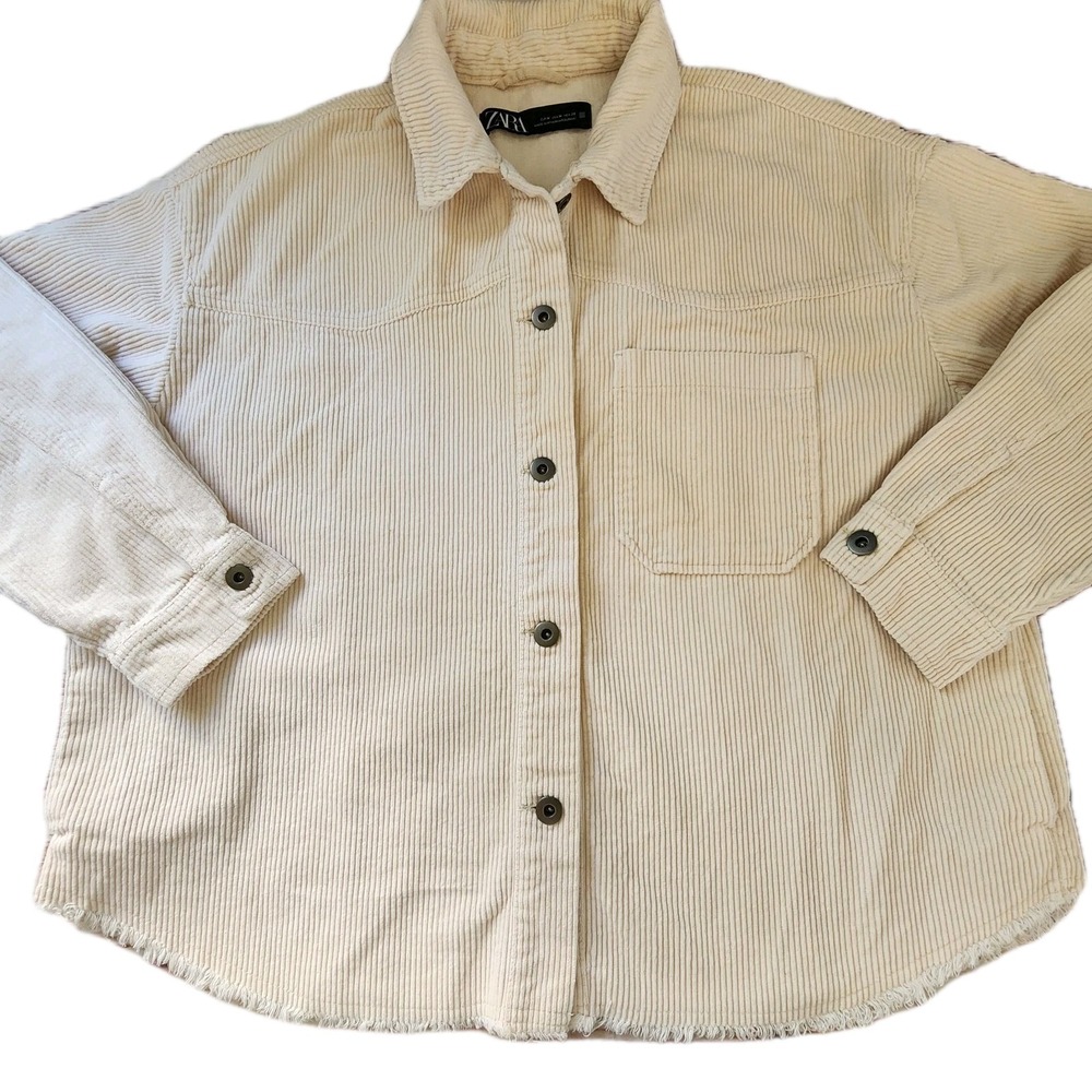 Zara Corduroy Shacket M Cream Frayed Hem Western Boho Hiking Beach Layer Fall
